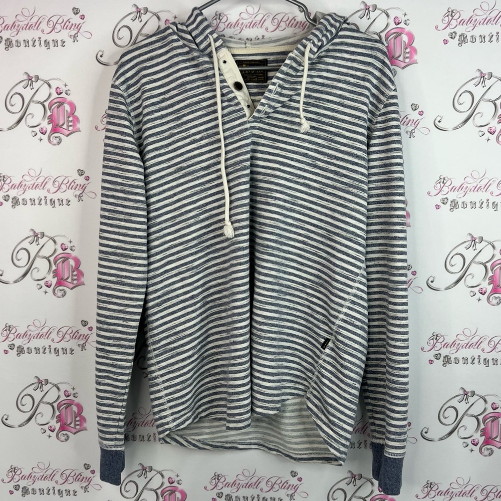 Lucky Brand sweater hoodie stripes Blue and White Striped V-Neck Sweater